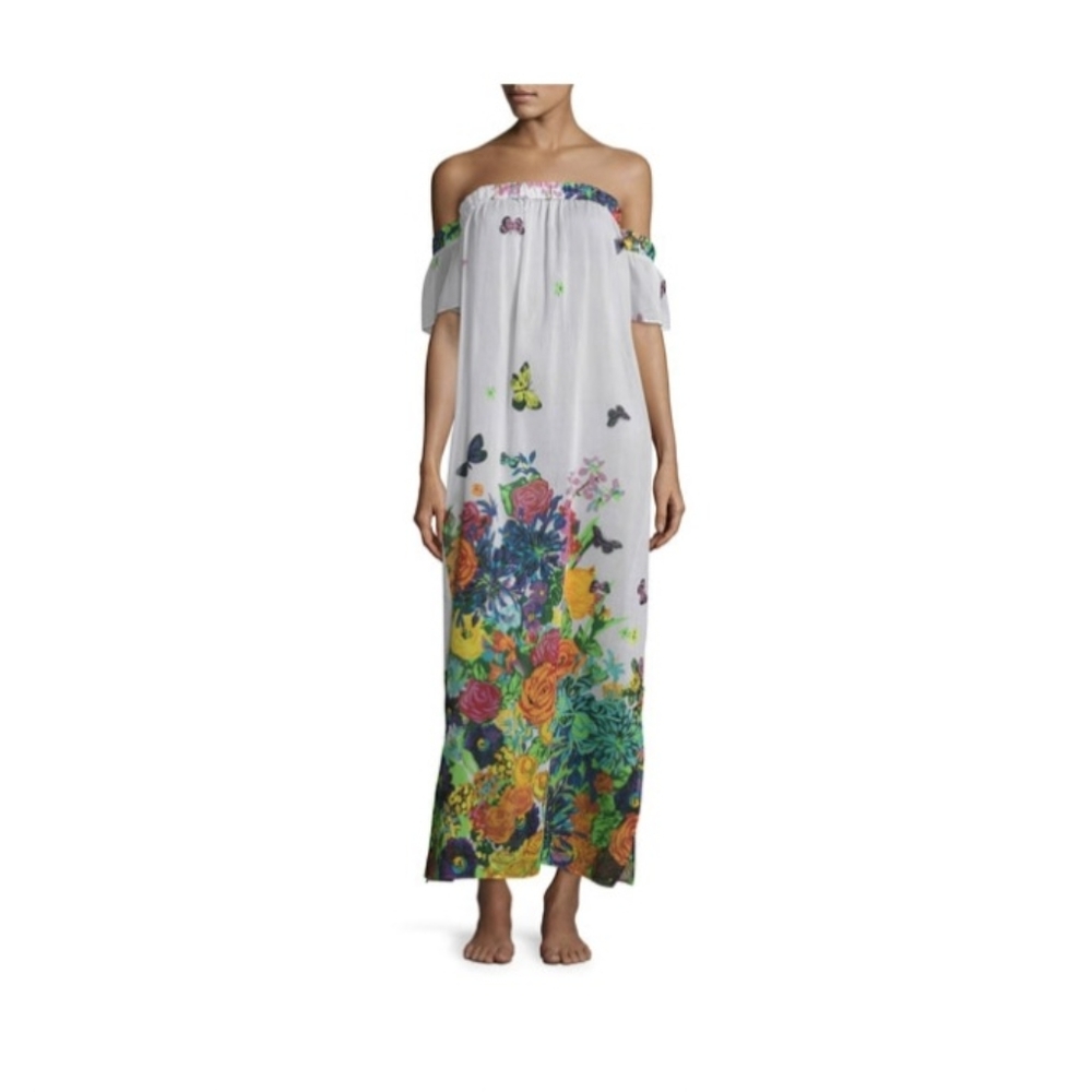 Milly Gabana Aruba Floral butterfly Print Silk Dress Size Petite (multicolored)